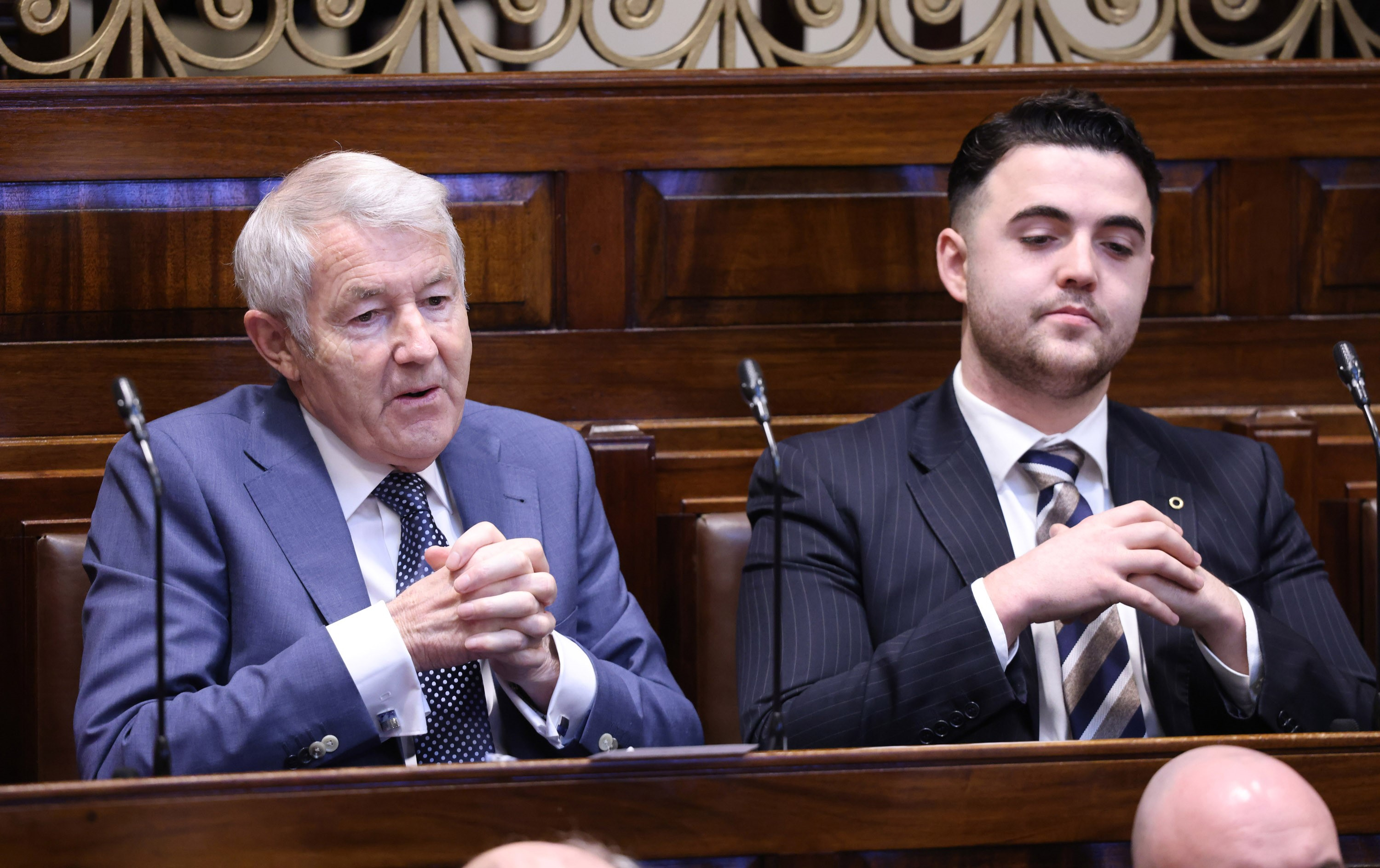 Independent TDs Michael Lowry and Barry Heneghan in the Dail chamber