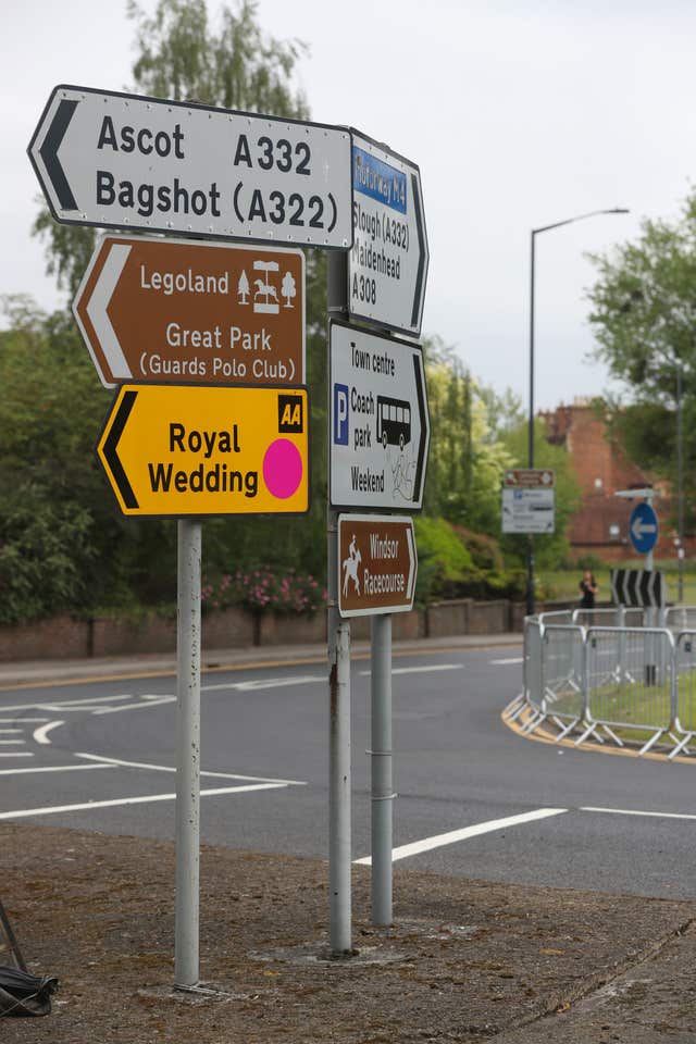 Temporary road signs in Windsor ahead of the wedding this weekend (Jonathan Brady/PA)