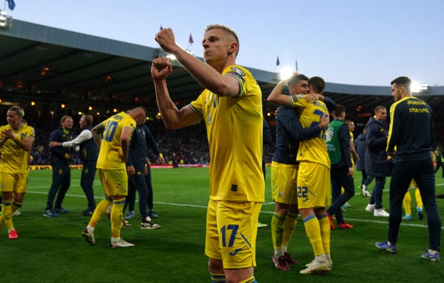 Ukraine’s Oleksandr Zinchenko celebrates