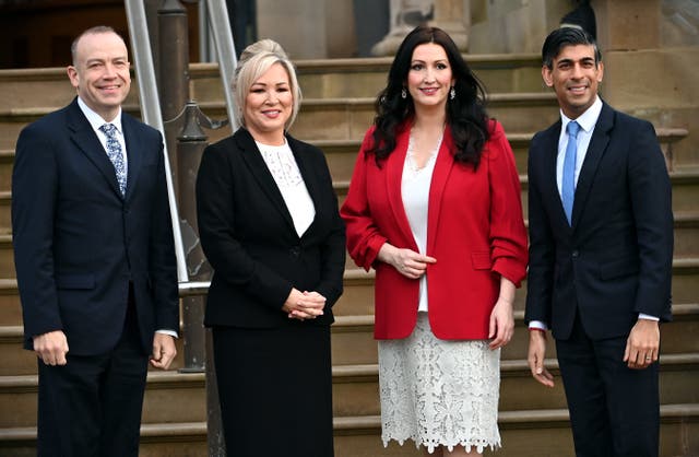 Mr Sunak, Mr Heaton-Harris and the First Minister and her deputy