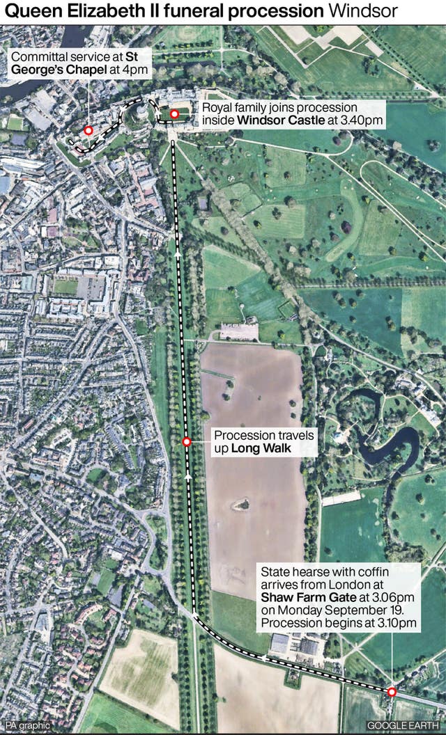 PA infographic showing the Queen's funeral procession Windsor