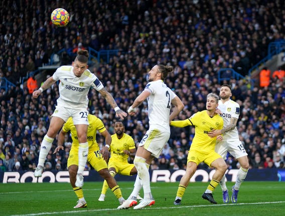 Kalvin Phillips, left, made his last start for Leeds against Brentford on December 5