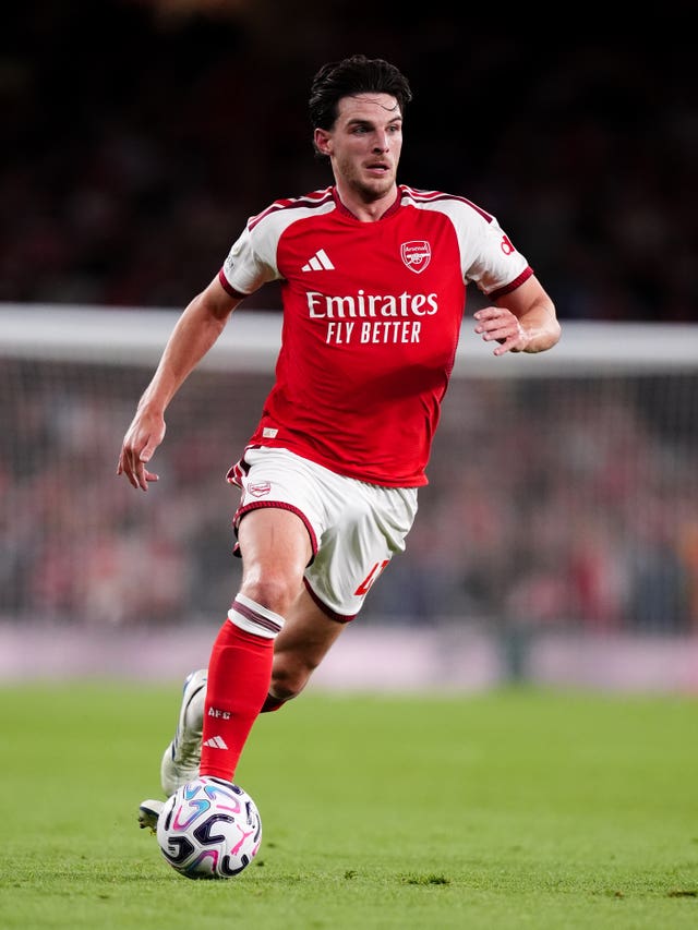 Arsenal’s Declan Rice on the ball against Coventry