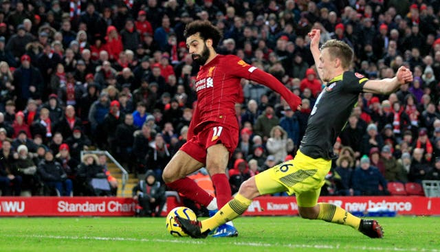 Mo Salah scores Liverpool's fourth in a 4-0 win over Southampton at Anfield 