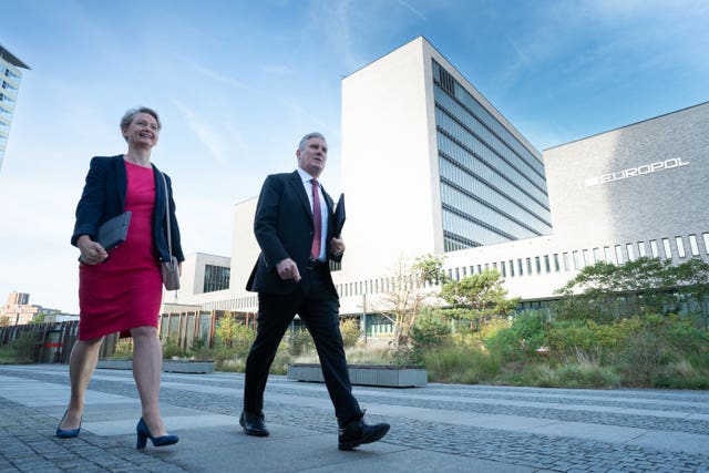 Labour leader Sir Keir Starmer and shadow home secretary Yvette Cooper at Europol in The Hague, Netherlands
