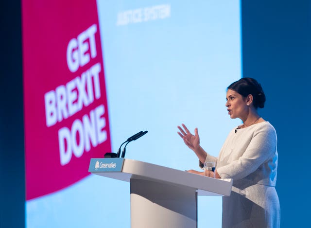 Home Secretary Priti Patel making her keynote speech at the Conservative Party Conference