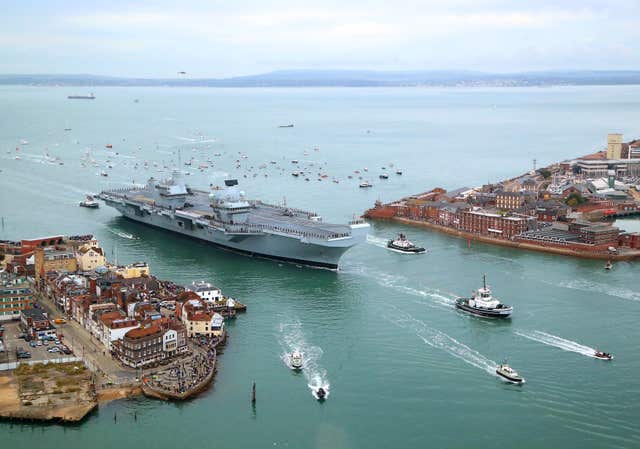 The sprinklers in a section of the hangar in 65,000-tonne HMS Queen Elizabeth were accidentally triggered (PA)