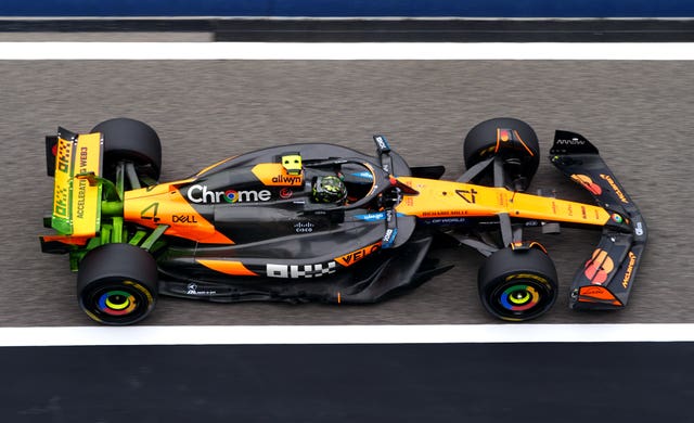 Lando Norris in action on day one of the test in Bahrain