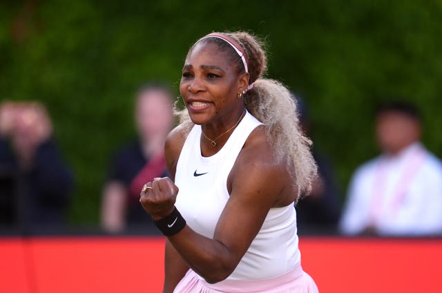 Serena Williams celebrates a point with a trademark clenched fist