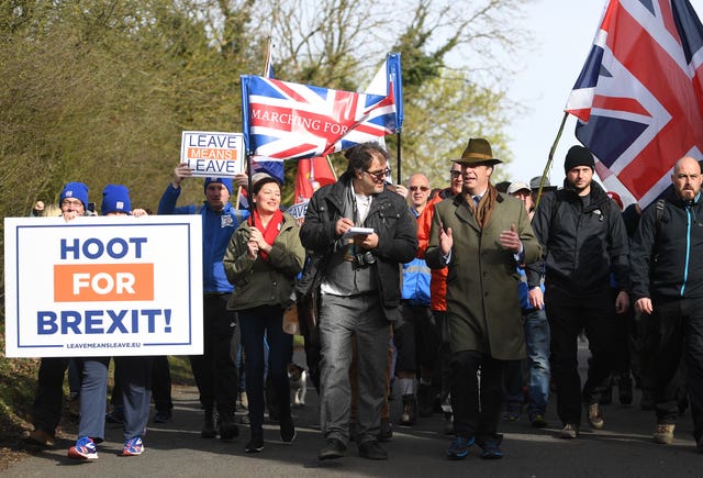 Former Ukip leader Nigel Farage leads the March to Leave protest  (Joe Giddens/PA)