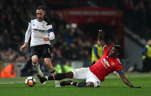 Paul Pogba in FA Cup action against Derby last month