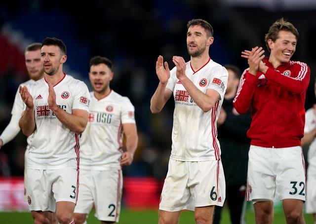 Sheffield United players celebrate victory against Crystal Palace last season - they will be hoping to do the same in May.