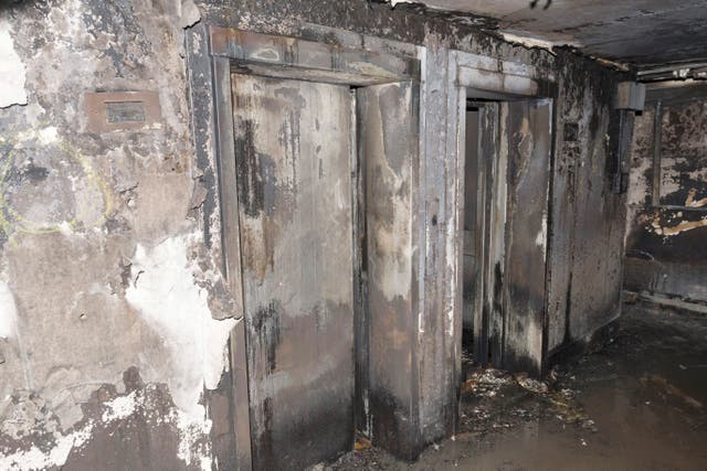 Burnt-out lifts at Grenfell Tower