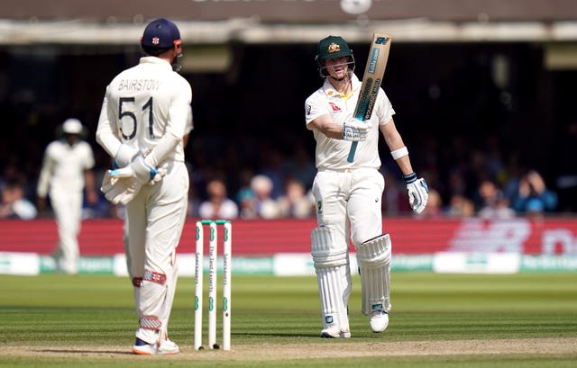 Steve Smith acknowledges the crowd after reaching his half-century