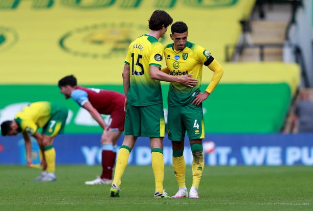 Ben Godfrey, right, and Timm Klose after the game 