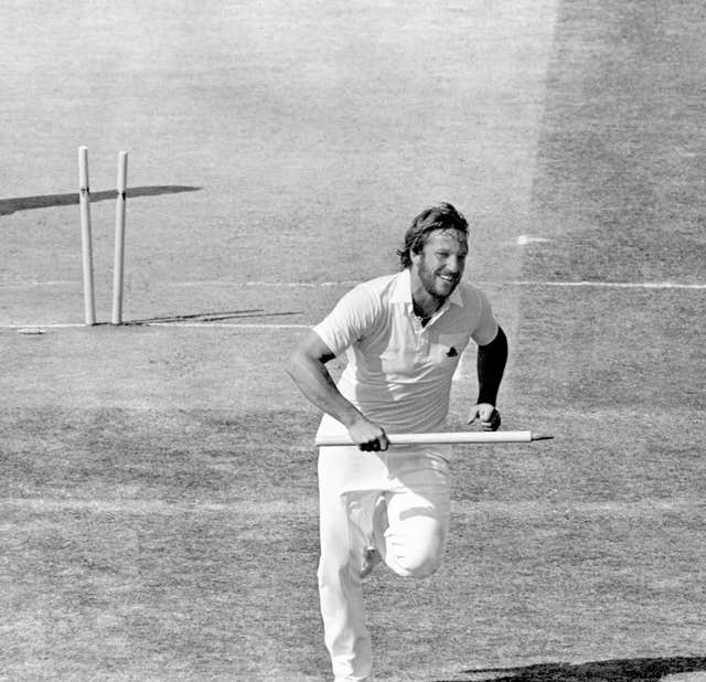 Ian Botham grabs a souvenir stump after his 1981 Edgbaston heroics