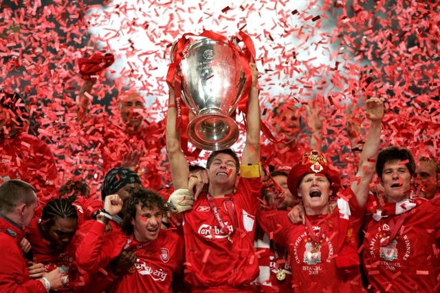 Liverpool lift the Champions League trophy in 2005