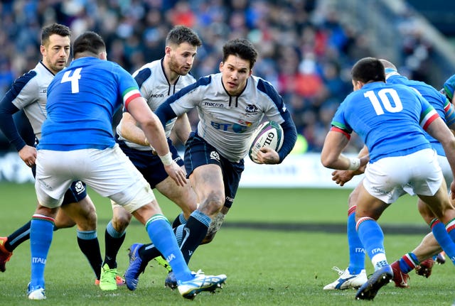 Scotland’s Sam Johnson (centre) impressed on his international debut against Italy