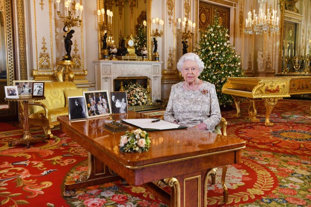 The Queen after she recorded her Christmas Day message, in the White Drawing Room of Buckingham Palace (John Stillwell/PA Wire)