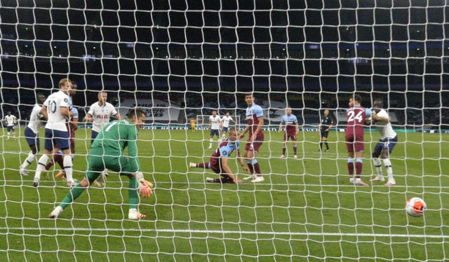 West Ham United’s Tomas Soucek scores an own goal to give Spurs the lead