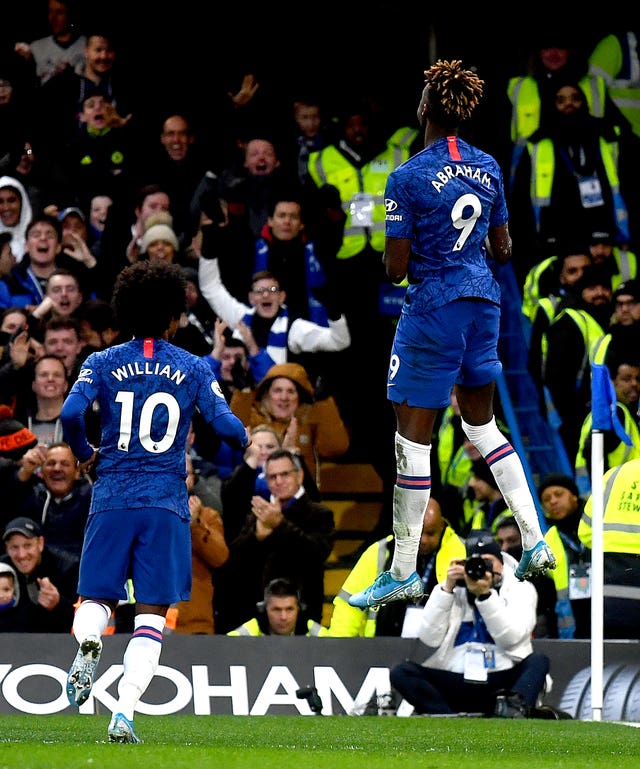 Chelsea’s Tammy Abraham jumps for joy