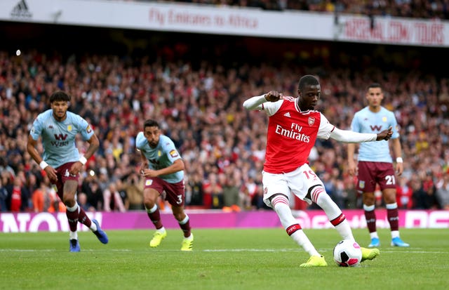 Pepe's first Arsenal goal came from the penalty spot against Aston Villa.