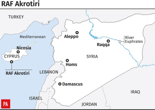 Map showing the location of RAF Akrotiri on Cyprus in relation to Syria (PA Graphics)