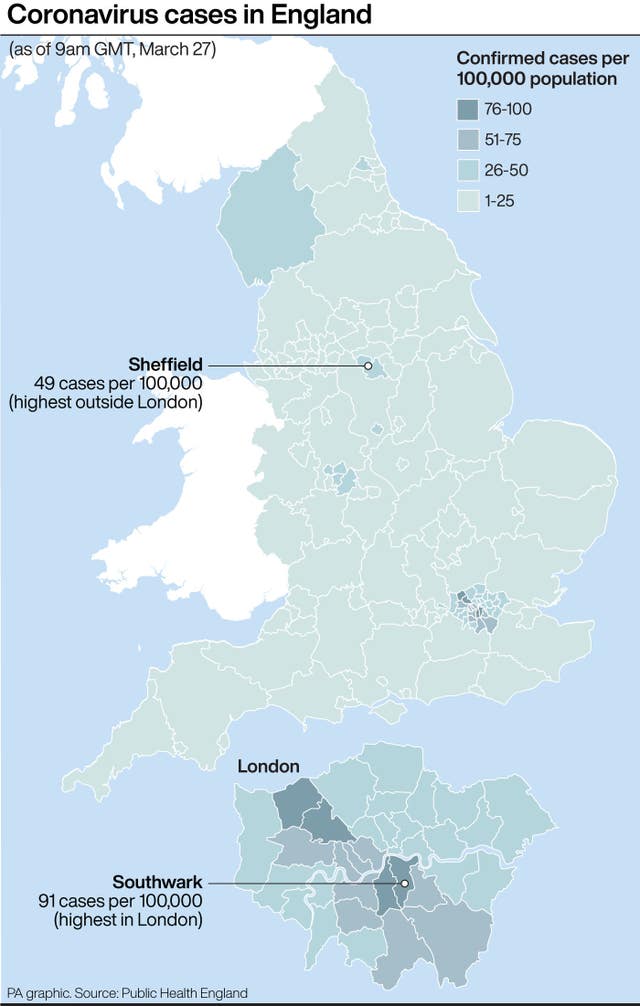 Coronavirus cases in England