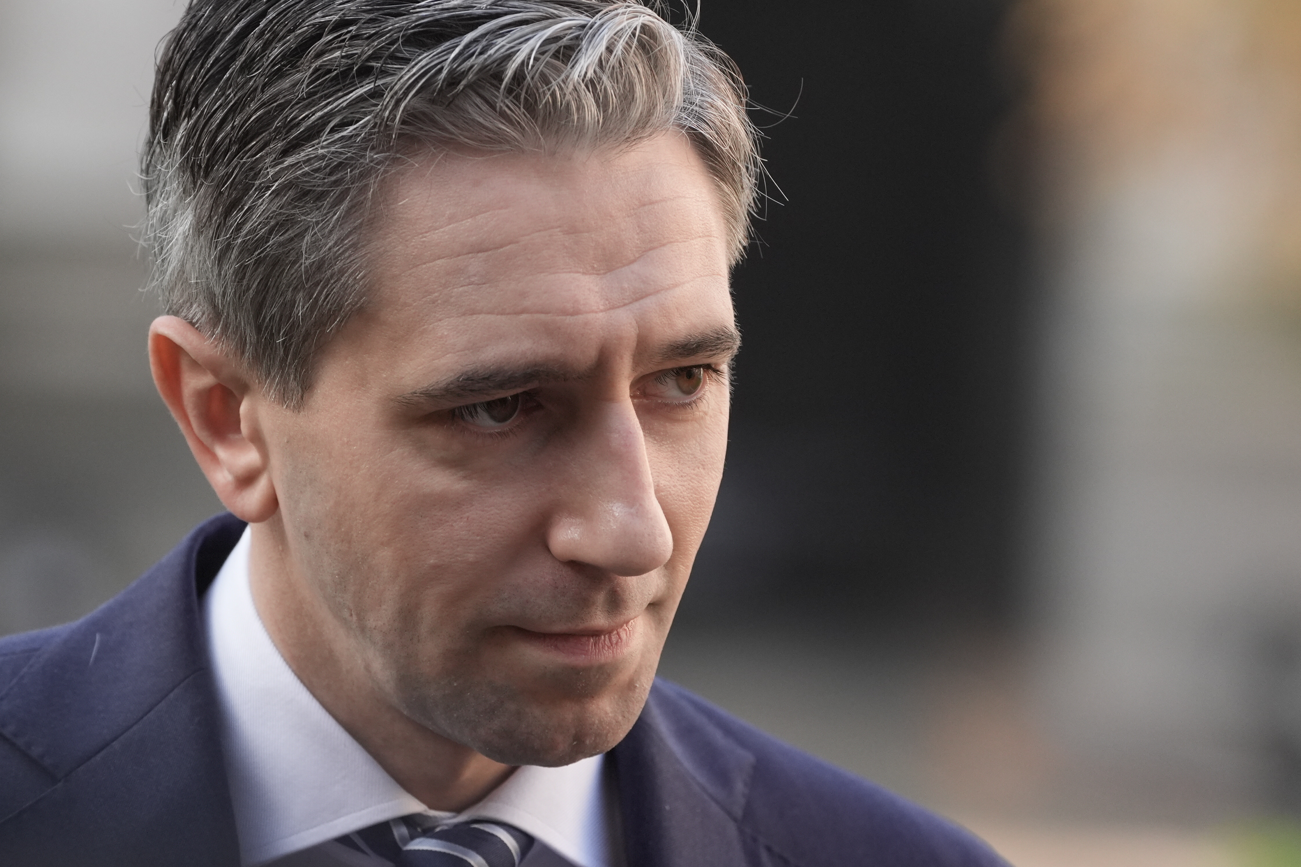 Taoiseach Simon Harris speaking to the media in the courtyard of Government Buildings, Dublin