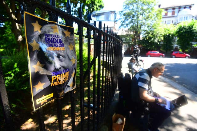 A poster opposite the home of Boris Johnson