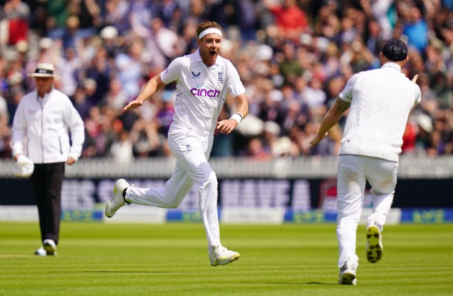 Stuart Broad took two wickets either side of a run out as England claimed a team hat-trick in the morning session