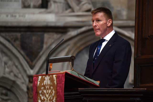 Astronaut Tim Peake speaking at the memorial service