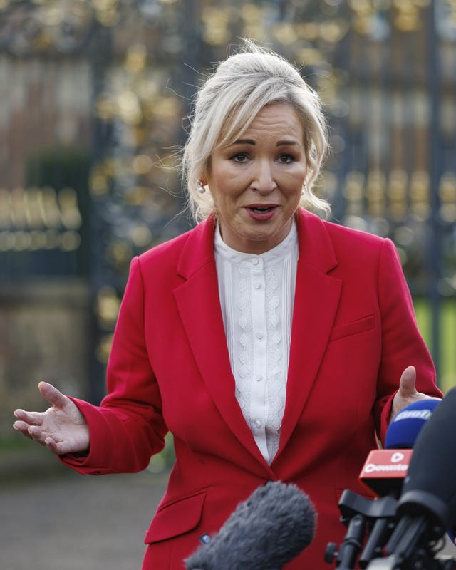 First Minister Michelle O’Neill speaks to journalists