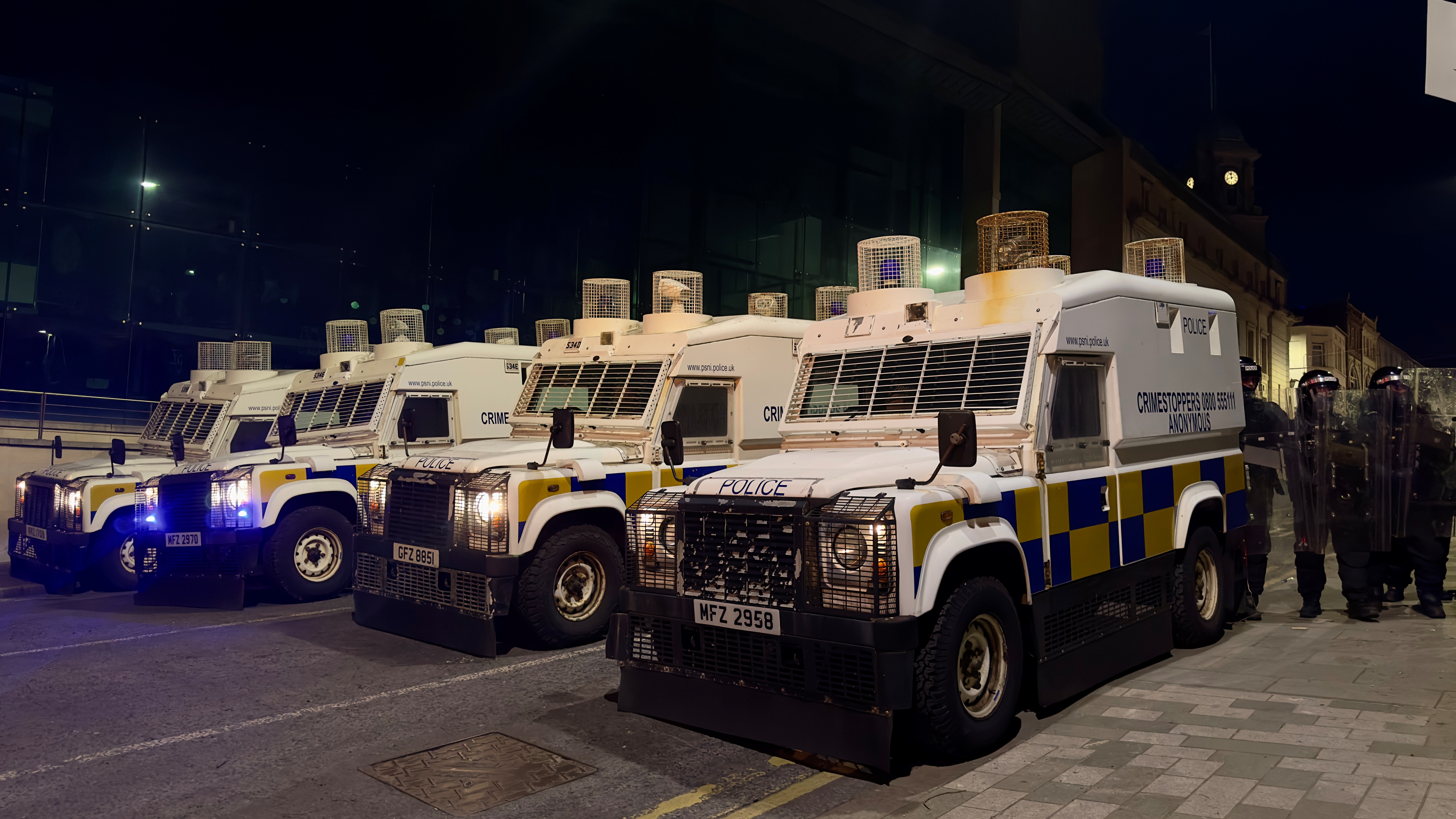 A row of PSNI armoured vehicles