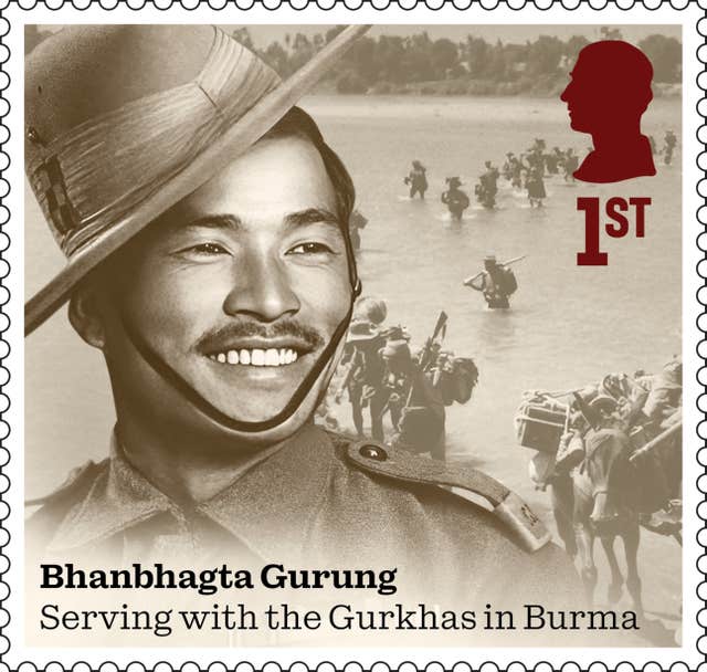 Bhanbhagta Gurung on one of 10 stamps that honour men and women who made extraordinary contributions during the Second World War to mark the 80th anniversary of VE Day