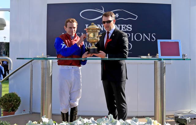 Ryan Moore and Aidan O'Brien after Luxembourg's Leopardstown success