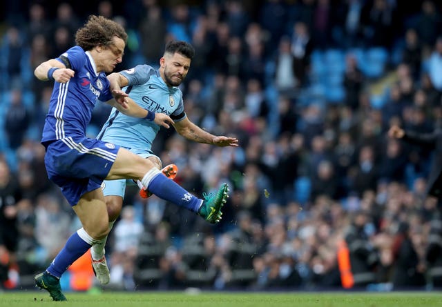 Aguero was given his marching orders following this rash challenge on David Luiz (Martin Rickett/PA)