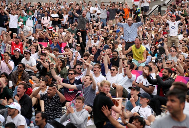 Fans watching the match in central London