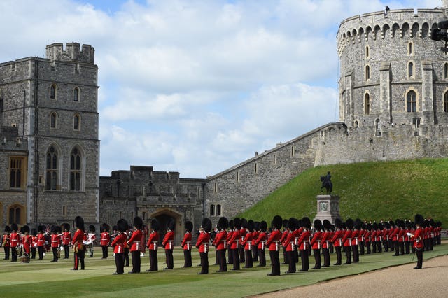 Guardsman stand in formation at Windsor Castle