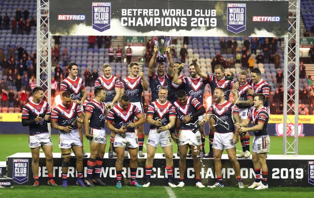 Sydney Roosters celebrate their World Club Challenge success at against Wigan