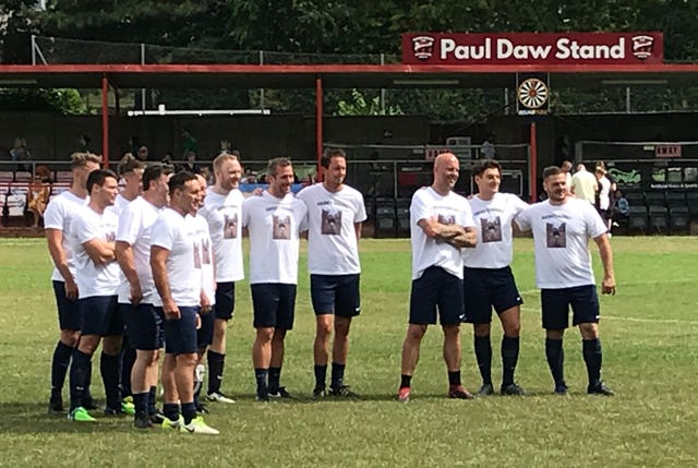 The celebrity footballers team prior to kick-off 