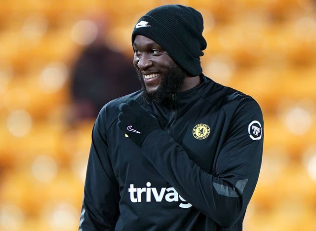 Chelsea’s Romelu Lukaku warming up before the Premier League match at Carrow Road, Norwich.