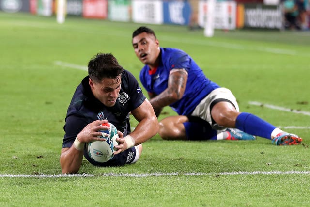 Scotland’s Sean Maitland touches down for the opening try