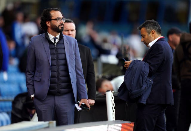 Leeds chairman Andrea Radrizzani, right, and director of football Victor Orta, left, are under increasing pressure