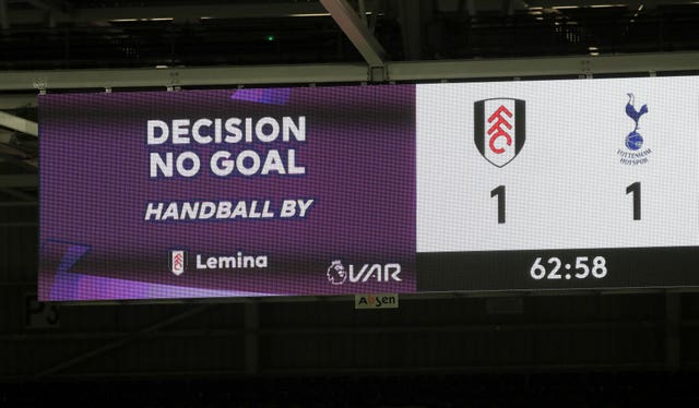 VAR rules out a goal for Fulham's Josh Maja during Thursday's Premier League clash against Tottenham (
