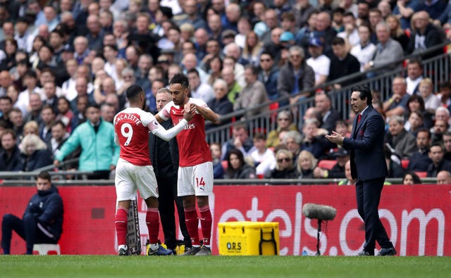 Pierre-Emerick Aubameyang, right, comes on as a substitute against Tottenham
