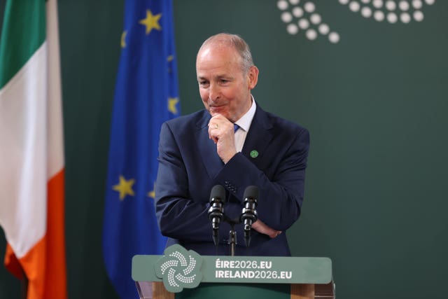 Taoiseach Micheal Martin speaking during a press conference in the Main Quadrangle at University College Cork, as Ireland begins its presidency of the EU Council
