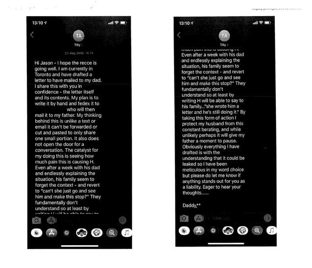 A text message from the Duchess of Sussex to Jason Knauf - former communications secretary to the Duke and Duchess of Sussex - that has been released during an appeal by Associated Newspapers Limited against a High Court judge’s decision to grant Meghan summary judgment after she sued the publisher of The Mail on Sunday and MailOnline over five articles that reproduced parts of a 'personal and private' letter to her father Thomas Markle