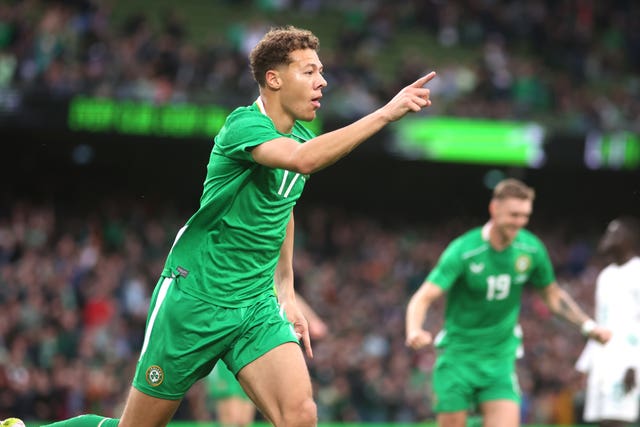 Kasey McAteer celebrates scoring for the Republic of Ireland