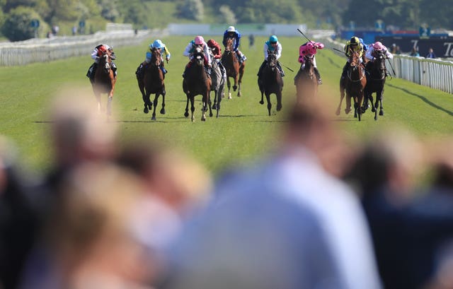 Entitle (pink cap) dead-heated for second at York